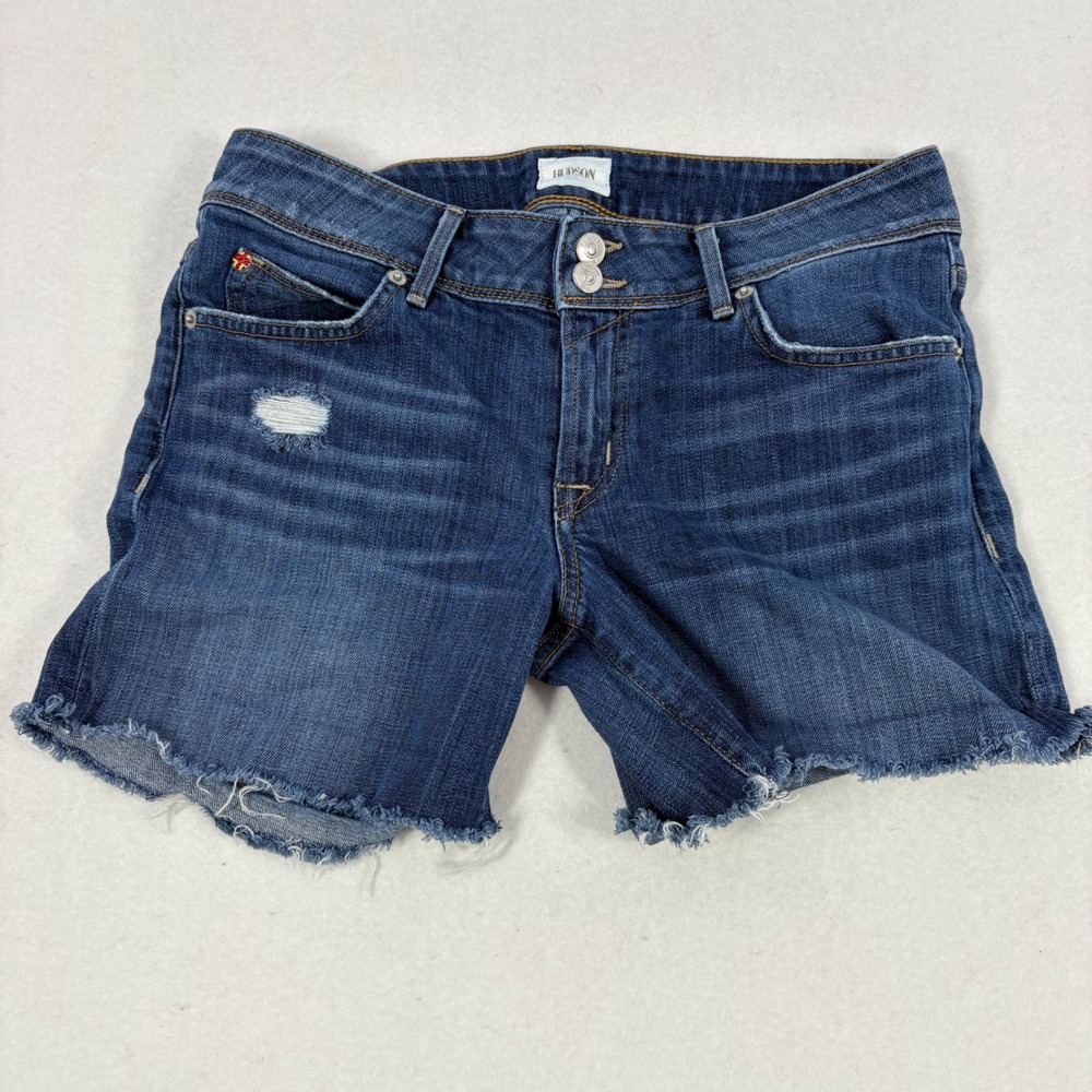 Hudson Jean Denim Shorts Womens 27 Dark‎ Wash Distressed Raw Hem 5"